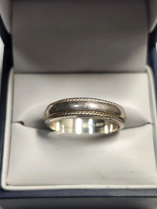 No Brand Jewelry - Sterling Silver 925 Rope-Edge Band Ring Rhodium Plated Size 7.75